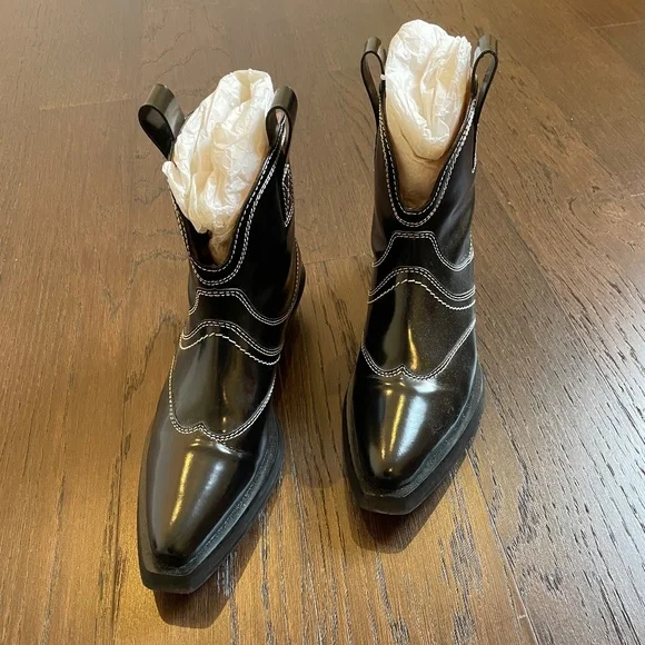 GANNI Black Western Ankle Boots SIZE 37 - Picture 6 of 7